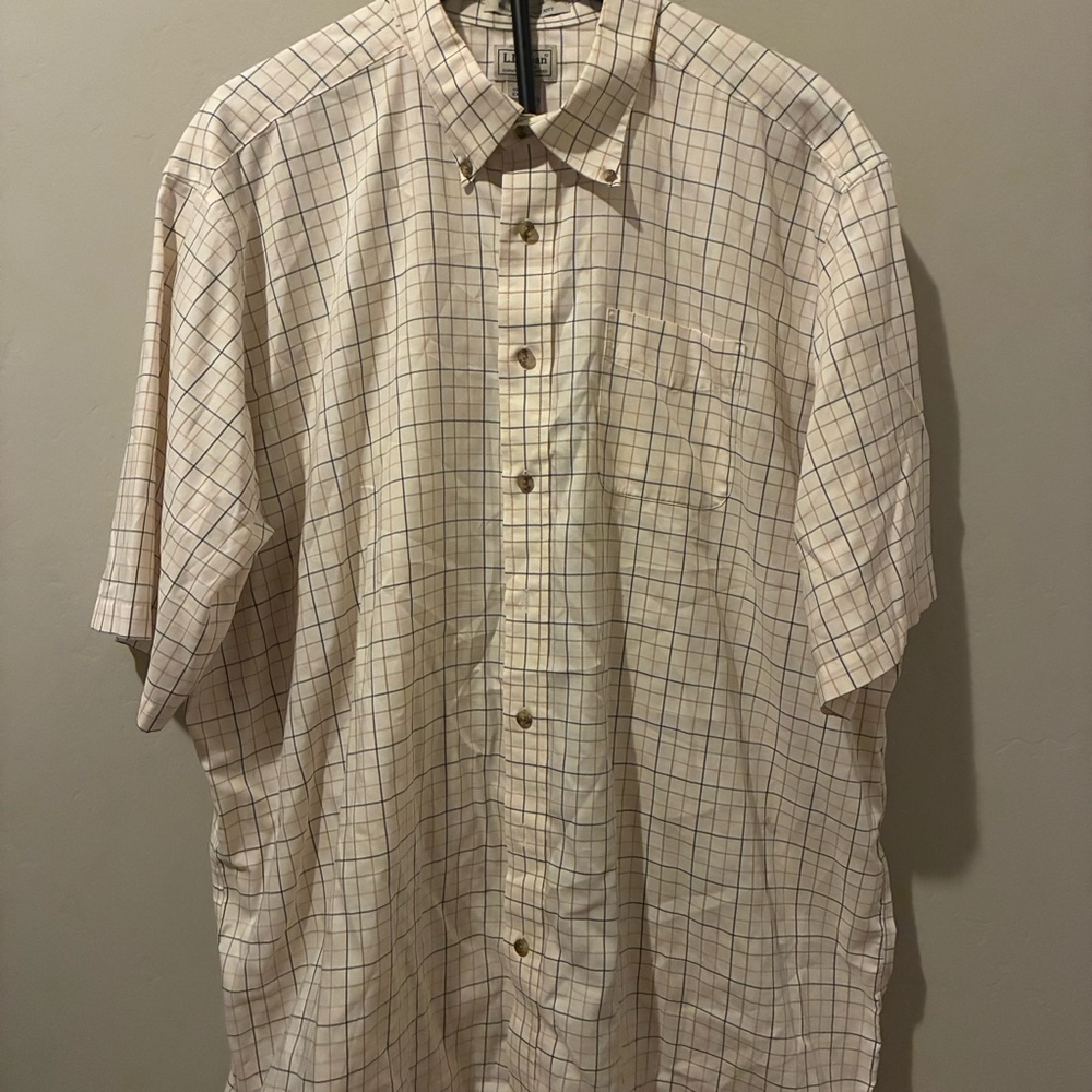 L.L. Bean Shirt Men XXL Tall Wrinkle Resistant‎ Blue Check Plaid Short Sleeve